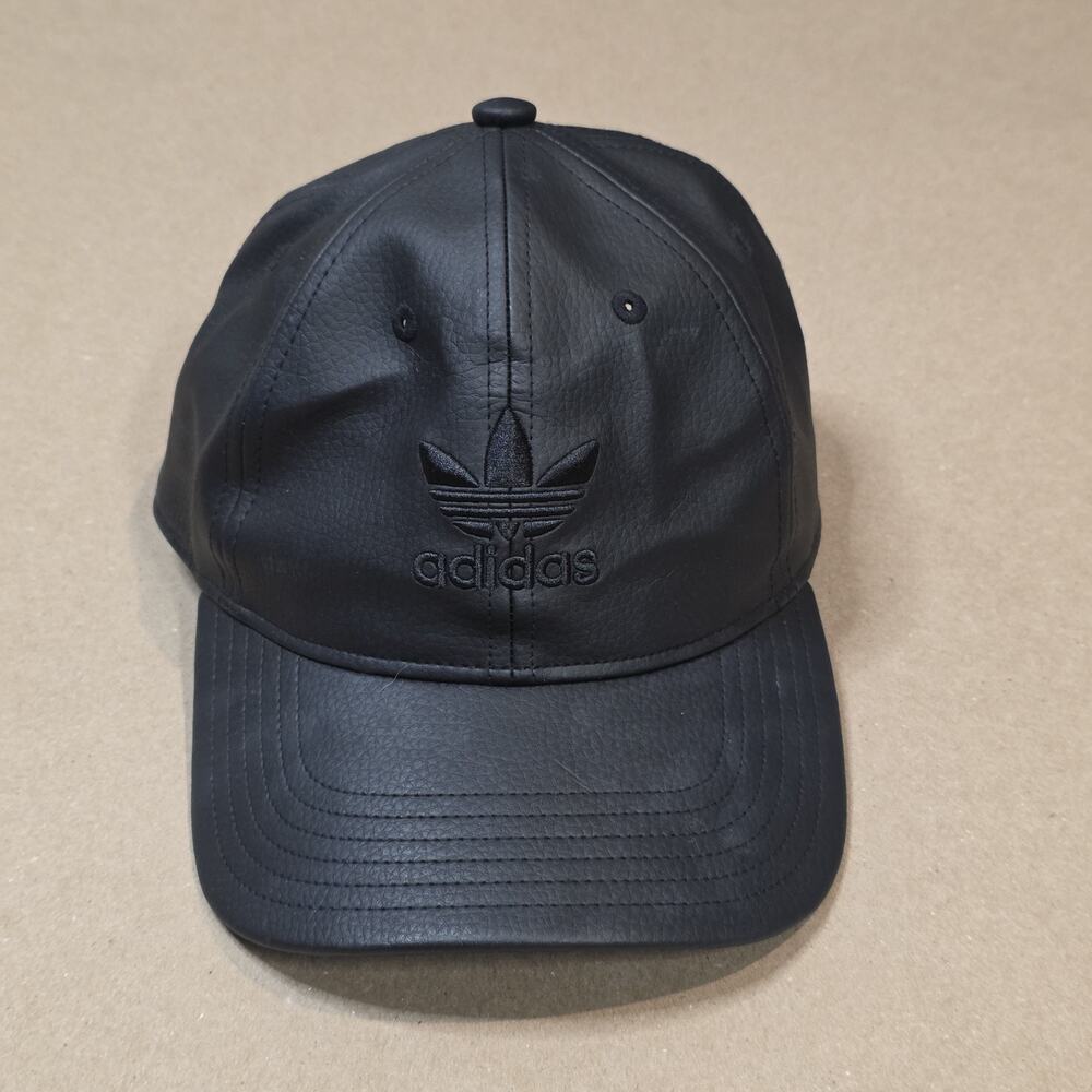 Adidas Originals Trefoil Faux Leather Black Snapback Hat Unisex OSFW Black